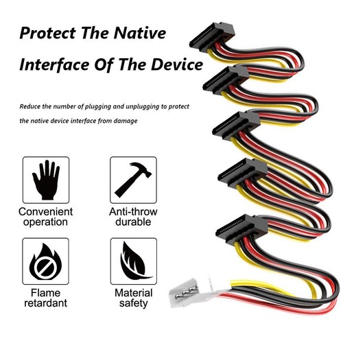 1 to 5 SATA Power Cable Adapter Splitter Cable Hard Drive Power Supply Cord - Afbeelding 4 van 5