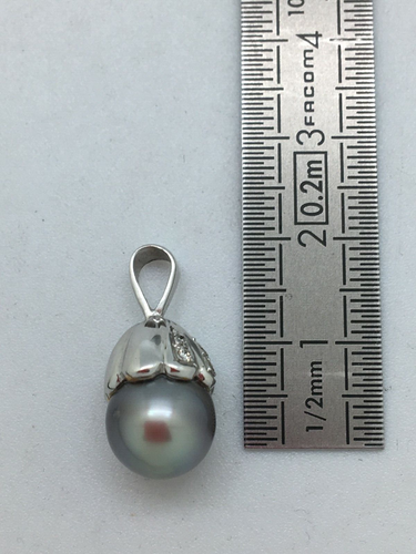 18k WEISSGOLD ANHÄNGER TAHITI PERLE 9,85mm DIAMANTEN WEIHNACHTSANGEBOT - Bild 4 von 4
