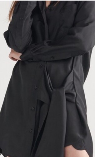 Thakoon 100% Silk Wrap Tie Shirt Black Dress Long Sleeve Knee Length Sz Sm NWT - Picture 2 of 8
