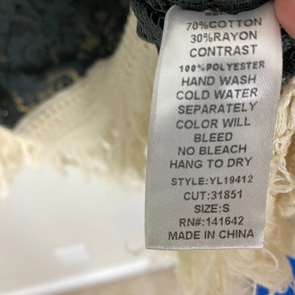 Ya Los Angeles Boho Poncho Womens Small Grey Knit Fringe Lace Country Western Foto 4 de 4