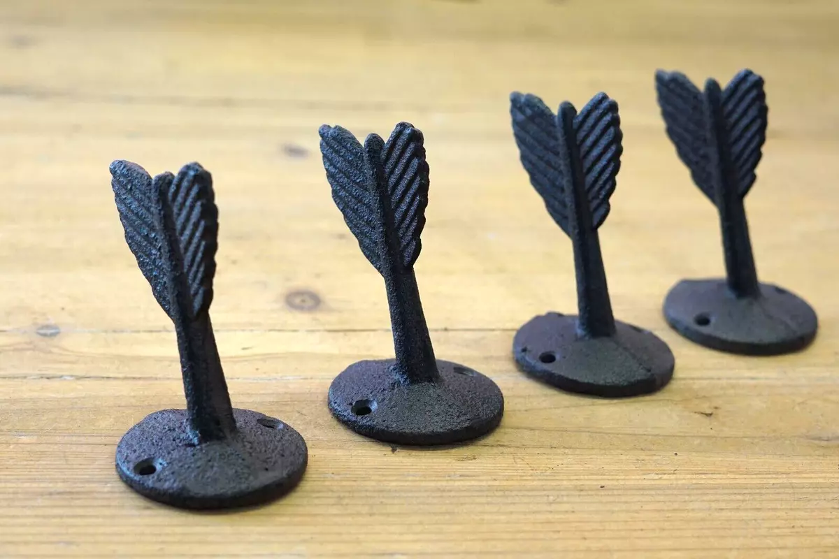 4 Cast Iron Arrow Hooks Feather Wall Mount Rustic Coat Hall Tree Hat  Hardware