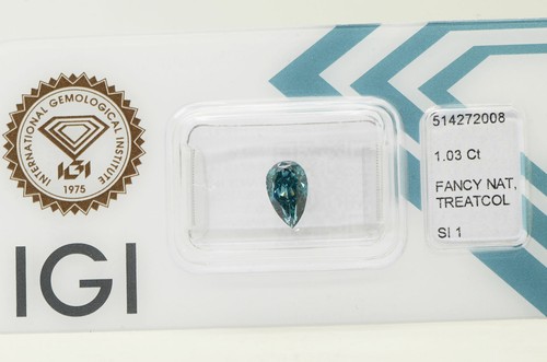 Loose Pear Shape Diamond Fancy Blue Color Enhanced 1.03 Carat SI1 IGI Certified - Picture 2 of 7