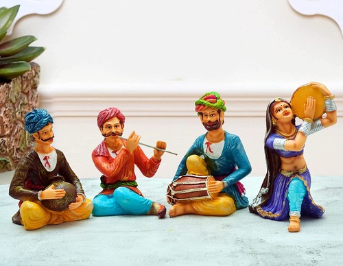 Musical Bawla Statue Bawla Doll Statue Showpiece For Living Room Resin Set Of 4 - Picture 2 of 3