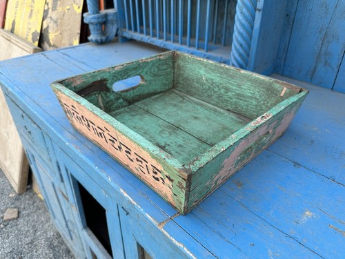 Antique Old Wooden Rustic Painting Food Beverage Serving Tray Basket - Picture 8 of 10