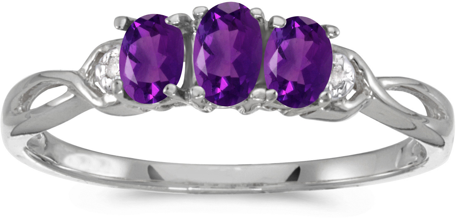 10k White gold Oval Amethyst And Diamond Three Stone Ring (CM-RM2521W-02) 10k White gold Oval Amethyst And Diamond Three Stone Ring (CM-RM2521W-02)