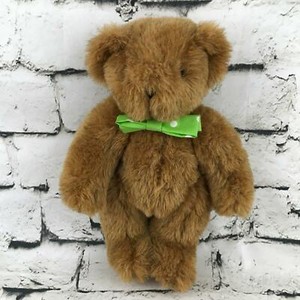 Vermont-Teddy-Bear-Plush-Brown-Classic-Jointed-Green-Bow-Tie-Stuffed-Animal-Toy