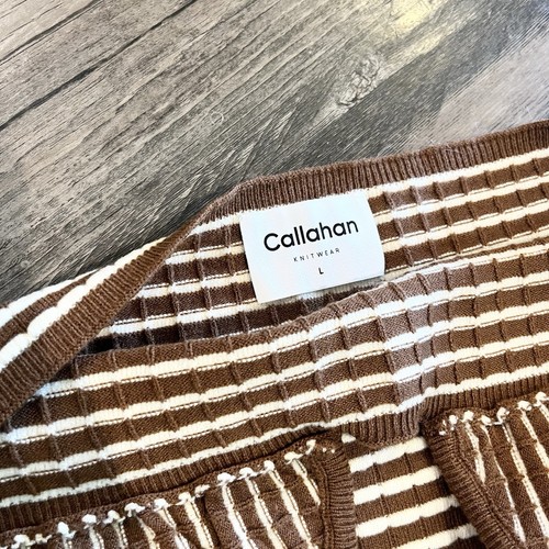 NWT Callahan X Revolve Mimi Mini Halter Dress- Tan Brown Stripe- Womens L - Picture 8 of 11