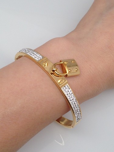 Stainless Steel Cz Love Lock Bangle Bracelet Womens 6.5" 6mm - Picture 20 of 30