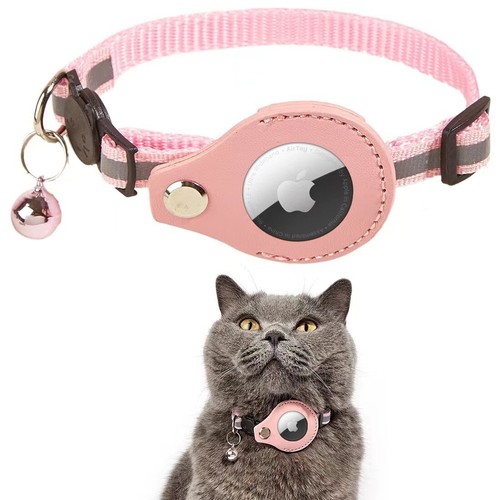 CAT COLLAR AIRTAG HOLDER BREAKAWAY REFLECTIVE KITTEN BELL Pink - Picture 2 of 7