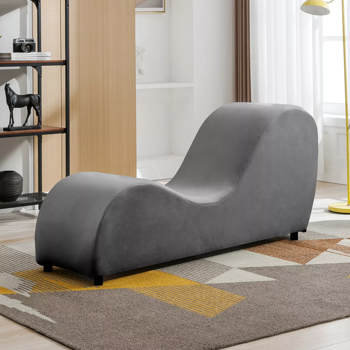 Yoga Chair Curved Chaise Lounge for Stretching Relaxing Velvet