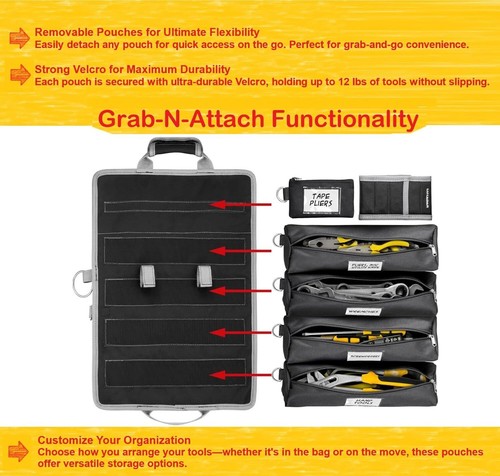 Roll-Up Tool Bag Organizer Portable 6 Pouches Large Heavy-Duty w Strap Mechanic - Bild 6 von 11
