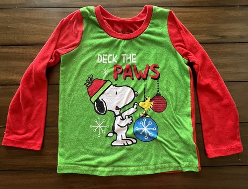 Kids Youth Snoopy Peanuts Christmas Holiday Pajamas “Deck The Paws” Size 6 - Picture 2 of 7