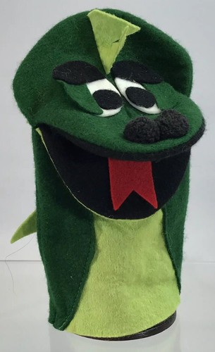 Green Dragon Dinosaur Felt 9” Hand Puppet Plush Animal Silly Pretend Show - Picture 2 of 4