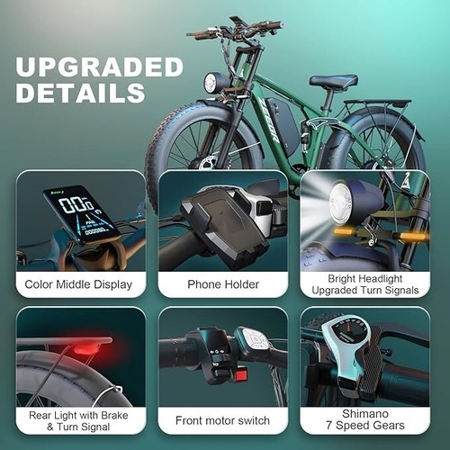 AWD 35MPH 26" Fat Tire E-Bike, 48V/52V 2000W Dual Motor Adults Electric MTB Bike - Picture 73 of 75