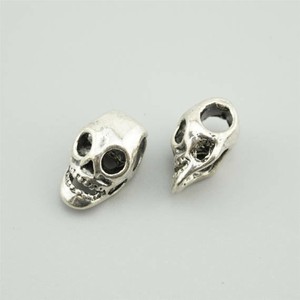Silver-Skull-Head-European-Big-Hole-3D-Metal-Bead-12mm