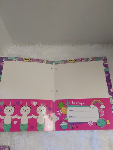 Yoobi Purple Composition Notebook W/Unicorn Print & Glittery Pocket Folder NEW! - Picture 6 of 7