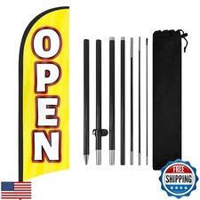 Open Feather Flag, Open Flag for Business with Pole and Ground Stake, 8FT Ope
