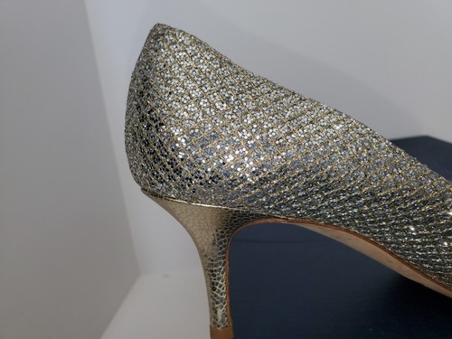Jimmy Choo Isabel metallic gold glitter dress shoe, all leather, peeptoe,size 36 - Picture 14 of 24