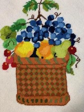 Fruit in Basket Completed Needlepoint Canvas 10.5 x13.5" As Is