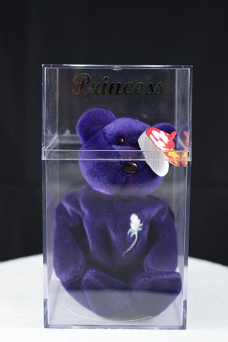 TY Beanie Babies Princess Bear 1997 PE Pellets No Space Tag w/Display Case - Picture 2 of 14