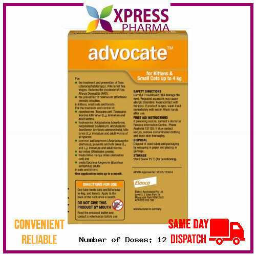 Advocate Allwormer and Flea for Small Cats Up To 4 kgs Wormer NEW XPRESS - Picture 12 of 12