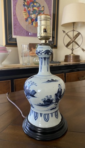 Rare 18th Century Dutch Delft Blue Knobble Antique Vase Table Lamp 11.5'' Tall - Picture 5 of 21