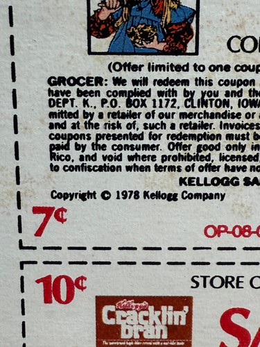 Vintage 1978 Kellogg's Ceral Box Panel with Coupons - 7 cents / 10 cents - Picture 2 of 2