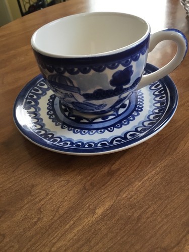 NEW Blond Amsterdam Deft Blue Hand Painted Skate Soup Cocoa Latte Tea Cup Saucer - Picture 11 of 12