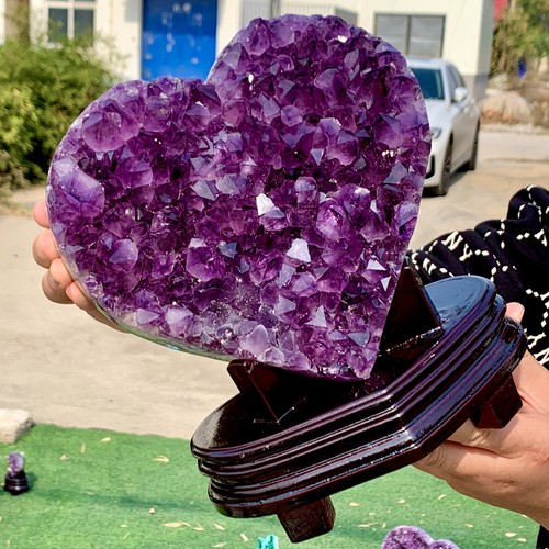 5,5 libbre pietra preziosa ametista naturale a forma di cuore quarzo grappolo cristallo campione - Foto 4 di 24
