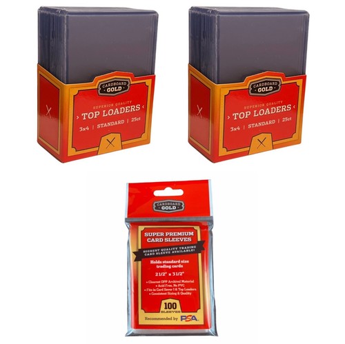 50 Cardboard Gold 3x4 Top Loaders + 100 CBG Super Premium Soft Sleeves - 第 1/7 張圖片