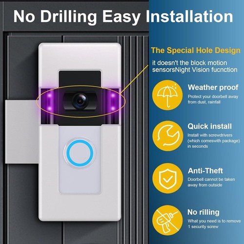 Anti-Theft Video Doorbell Mount,Doorbell Door Bracket No Drilling Compatible - Picture 2 of 6