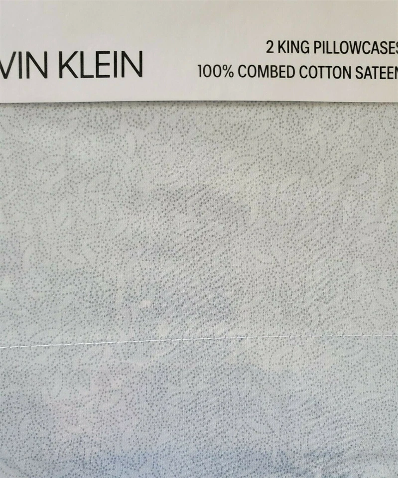 Fundas de almohada Calvin Klein King gris claro azul floral punto alfiler 100 % algodón peinado Foto 2 de 4