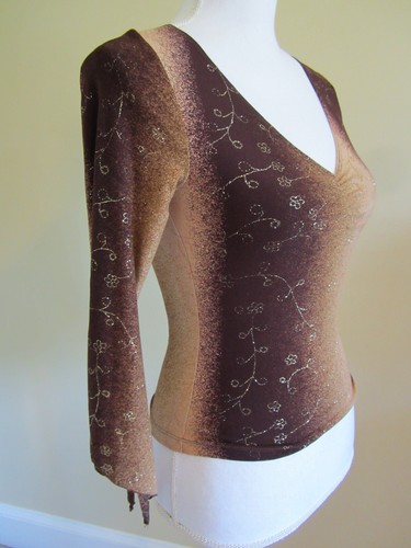 Vintage Y2K Women's Tan/Brown Glitter Bell Sleeve Blouse Top Size S - Picture 3 of 7