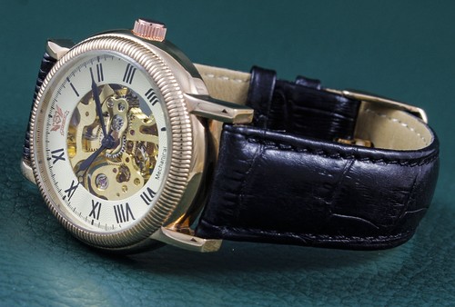 POLLUX Handaufzugsuhr CAVADINI skelettiert Glasboden Edelstahl roségold Unisex - Bild 1 von 2