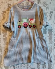 Girls Boutique 2XL 6-7 Years Farm Theme-Grey  White Striped Dress
