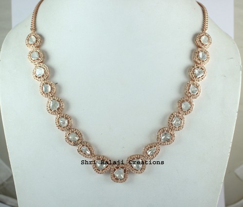 Natural Rosecut Diamond Uncut Diamond Polki 925 Sterling Silver Necklace Jewelry - Picture 2 of 3