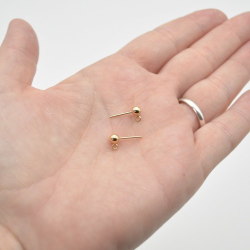 Gold Filled Ball Stud Earring with Open Ring, 14KT - 4mm - 2, 10 Pack, No Backs - Picture 3 of 3