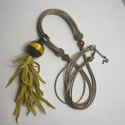Women's Necklace Gold Leather Tassels Women's Costume Jewelry 33”