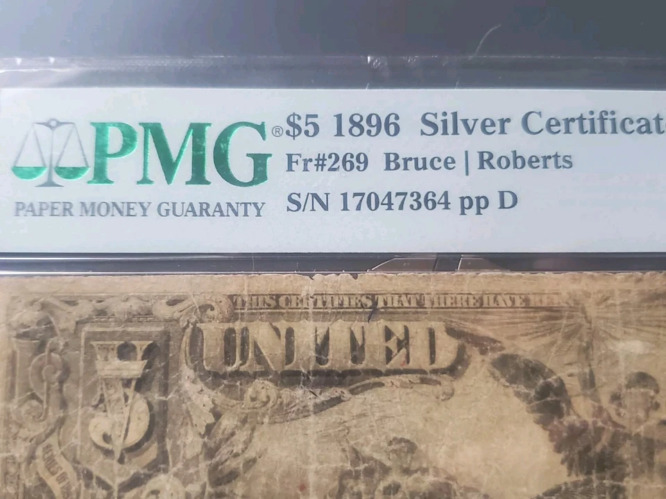 1896 $5 Silver Certificate Fr #269 PMG 8 - Image 2 of 4