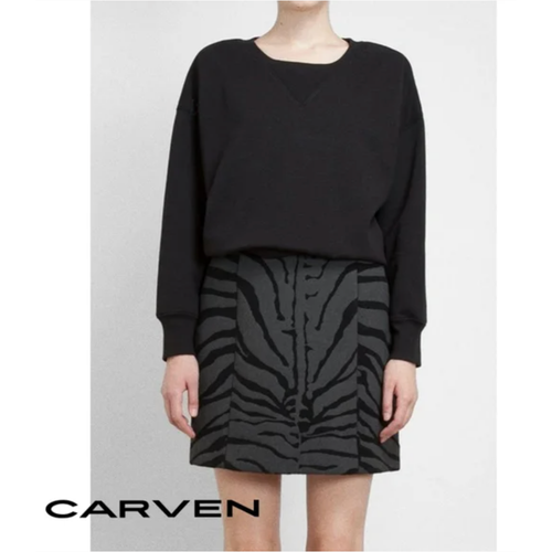 Carven Women 6 36 FR Skirt Mini Wool Cashmere Zebra Print Scuba Gray Black