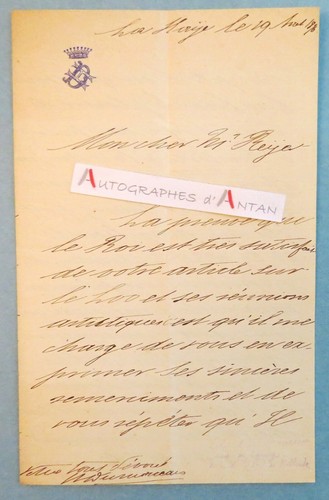 ● L.A.S 1876 du MONCEAU aide camp King Hollande composer Ernest REYER The Hague - Picture 1 of 4