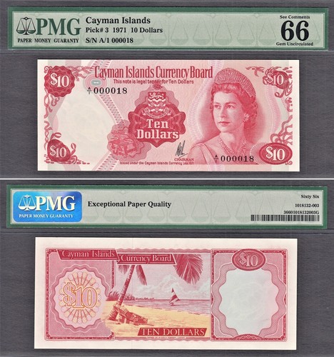 Cayman Islands 1971 PASSENDES NIEDRIGES A/1 000018 Set $ 1, 5, 10, 25 EDELSTEINE UNC PMG 66 EPQ - Bild 4 von 5