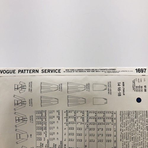 Top y Falda De Colección 86 Vogues Diseño Básico Patrón 1697 Misses Talla 14 16 18 - Imagen 10 de 12