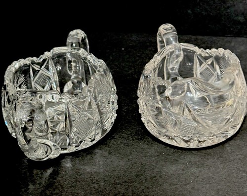 Antiguo azucarero de vidrio cortado ABP sin tapa juego de crema Hobstar principios de 1900’s cristal - Imagen 6 de 23