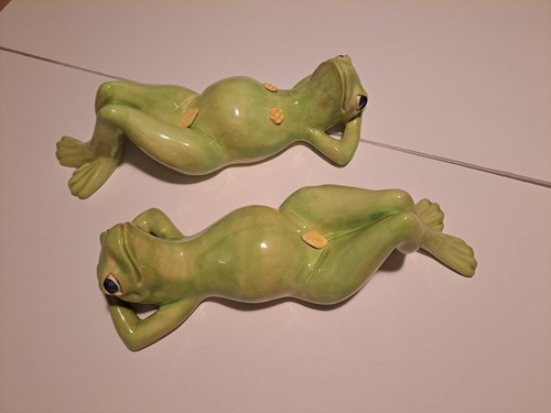RARE HTF Sunbathing Whimsy 13" Frogs Vintage Ceramic Amphibians Relaxing Toads - Picture 14 of 23