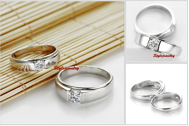 18k White Gold Plated Crystal Silver Color Wedding Ring Men's Band R137 - Imagem 4 de 4