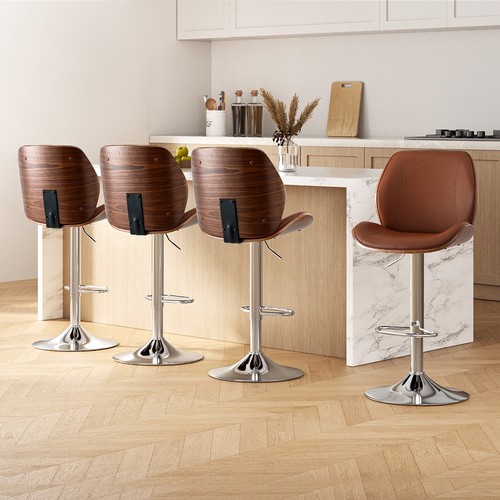 Artiss 4X Bar Stools Bentwood Adjustable Kitchen Counter Chair Leather Brown - Picture 8 of 8