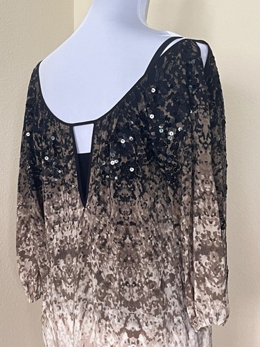 Y2K Silk Sequin Dress Cold Shoulder Ombré Paillettes Metal Tassels - Picture 19 of 23