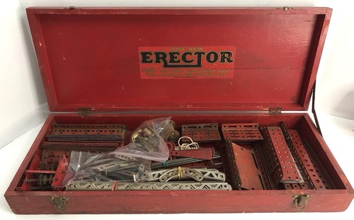 AC Gilbert Vintage Antique #6 Erector Set Parts w/ Red Wood Box B *Read* - Picture 1 of 13
