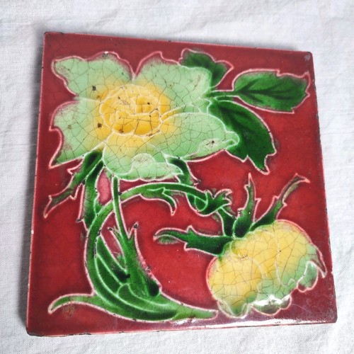 Art Nouveau Ceramic Tile Vintage Floral Flowers Antique